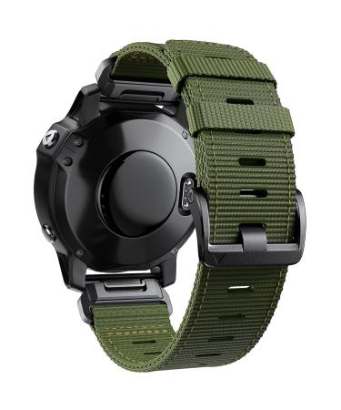 CUZOW for Garmin Fenix 5X/5X Plus, Fenix 6X/6X Pro, Fenix 7X, Fenix 3/3 HR, Descent, 26mm Nylon Quick Release Watch Band Replacement, Army Green M(standard strap) Army Green
