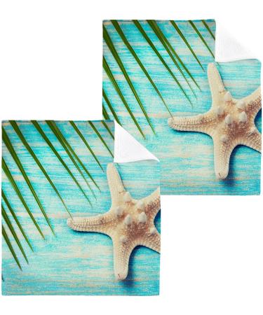SUABO Soft Cotton Bath Washcloths Set | Starfish Palm Tree Design | Absorbent & Quick Drying | 6-Pack - Buy Online on SooperMarket.com