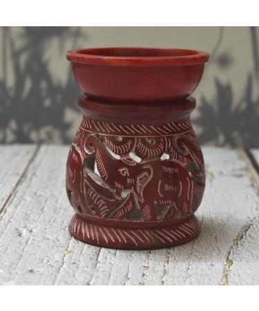Hand Painted Red Elephant Soapstone Oil Burner Aroma Diffuser | Jali Work Tea Light Holder for Aromatherapy - Buy Online on SooperMarket.com