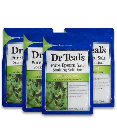Dr Teal's Pure Epsom Salt, Relax & Relief with Eucalyptus and Spearmint, 3 lb (Pack of 4)