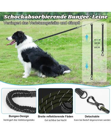Shop Aystkniet Bungee Drag Line for Dogs | Shock-Absorbing Leash with Padded Handle | 3m to 30m Options | Ideal for Medium & Large Dogs | Reflective & Lockable | Army Green - Buy Online on SooperMarket.com