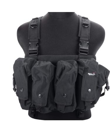 Evike Airsoft - Lancer Tactical Chest Rig with Integrated Magazine and Accessory Pouches and QD Buckles - Black