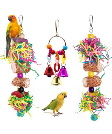 Aobuviou 3 Pack Budgie Toys Parrot Toys Bird Toys for Caged Birds Cockatiel Toys Bird Shredding Toy Foraging Shredder Toy Parrots Chewing Toys Parrot Cage Shredder Toy for Small Parakeets