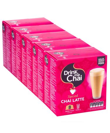 Drink Me Chai Spiced Chai Latte Dolce Gusto Compatible Pods 8 Pods x 5 Boxes (40 Chai Latte Pods 40 Servings Total)