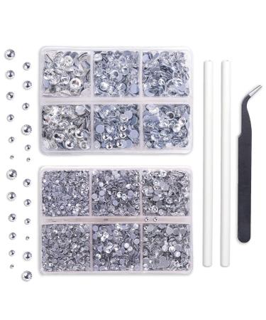 OUTUXED 5040pcs Clear Rhinestones for Crafts  Flatback White Nail Rhinestone Gems  Craft Glass Diamonds Stones with Tweezers and Picking Rhinestones Pen  SS6-SS20 Crystal A-Crystal Clear