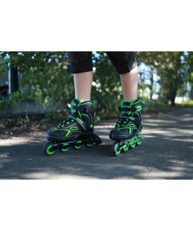 2PM SPORTS Torinx Adjustable Inline Skates | Fun Roller Blades for Kids | Beginner Roller Skates for Girls, Boys, Men, and Ladies | Green Large - Youth (4-7 US) - Buy Online on SooperMarket.com
