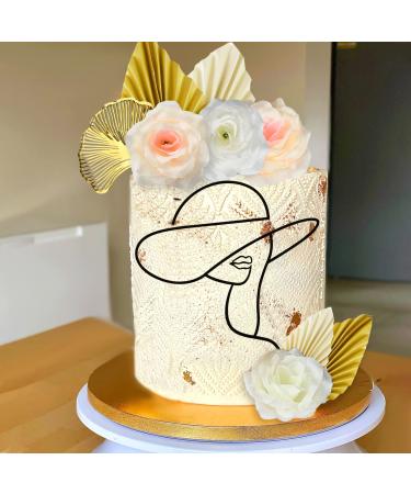 JeVenis Elegant Acrylic Minimalist Art Lady Face Cake Topper Champagne Rose Cake Topper Gold Palm Leaves Wedding Cake Toppers for Wedding Bridal Shower Birthday Party