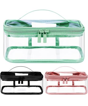 3 Piece Clear Makeup Bags Cosmetic Bags Toiletry Travel Bag for Women PVC Portable Waterproof Transparent Zipper Storage Pouch Organizers with Handle for Vacation Travel Bathroom(Pink,Green,Black) Pink, Green, Black
