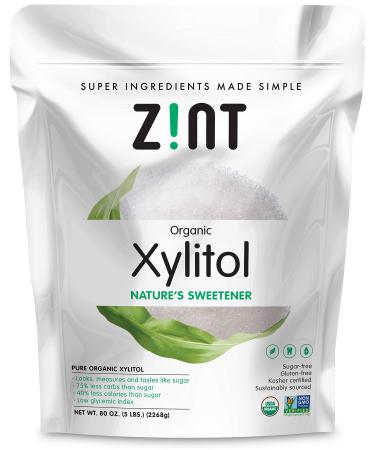 Zint Organic Xylitol Sweetener (5 lbs): USDA Certified Natural Sugar Free Substitute, Non GMO, Low Glycemic Index, Measures & Tastes Like Sugar, 80 Ounce 5 Pound (Pack of 1)