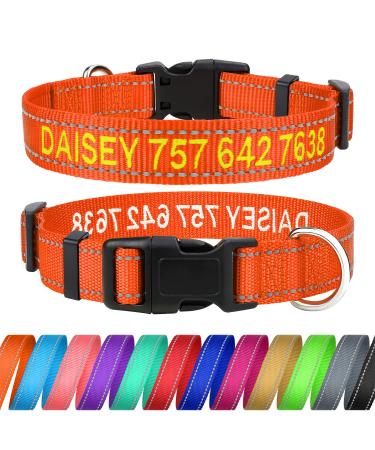 Tagme personalized dog collar for small dog with embroidered reflective nylon dog collar with pet name & telephone number orange s s (1 Pack) orange