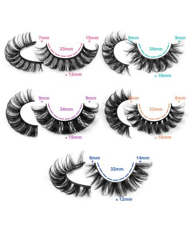 Yawamica D Curly Strip Lashes - 10 Pairs Russian Volume Mixed Natural Wispy Mink False Eyelashes - Buy Online on SooperMarket.com