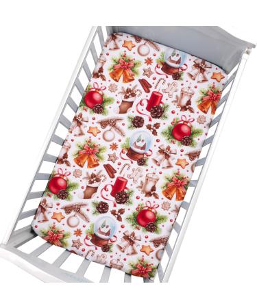 Cloele Christmas Fitted Crib Sheet - Baby 100% Polyester 1 Pack Biscuit Crib Sheet for Standard Crib and Toddler Mattresses - Christmas Bells Red Nursery Bed Sheet Crib Mattress Toddler Sheet for Baby 52"x28" Christmas Gift