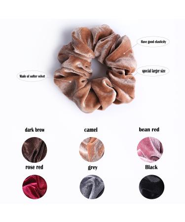 Whaline 6 Big Velvet Hair Scrunchies - Soft Elastic Bands for Women - 6 Dark Colors - Buy Online on SooperMarket.com