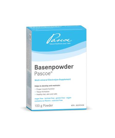Basenpowder Pascoe Unflavoured Multimineral powder Electrolyte made with Calcium Magnesium Zinc Potassium Bicarbonate Sodium bicarbonate & Sodium phosphate dibasic dihydrate Mix into your water shake or smoothie 100 g powder - Vegan Made without Gluten an