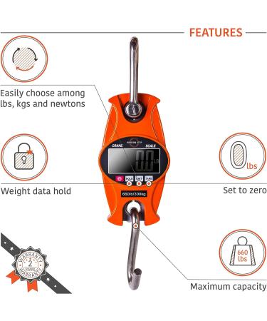  Digital Hanging Scale 660 LB 300 KG Cast Aluminum Case - Heavy Duty Waterproof Fish Scale - Portable Crane Scale for Luggage Weight Suitcase Hunting Farm Bow Fishing Scale Heavy Duty Orange - Buy Online on SooperMarket.com