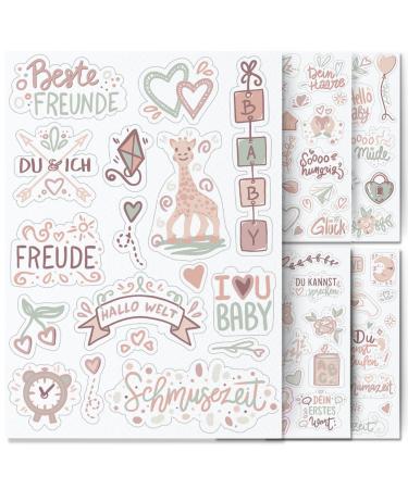 Sticker Baby by snaPmee - Stickers for baby album photo album & gifts - Set for girls & boys with 133 designs on 8 sheets DIN-A5