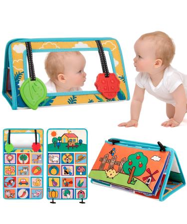 Wisply Baby mirror toys foldable baby abdominal base sensory toy with a crackling book fabric books contrast pattern animal vegetables cognitive educational toys for newborn toddlers