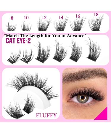 Cat Eye Lash Clusters - Natural Wispy Eyelash Extensions C Curl | DIY False Eyelashes by Geeneiya (192 Pcs 12 Pairs) - Shop Now - Buy Online on SooperMarket.com