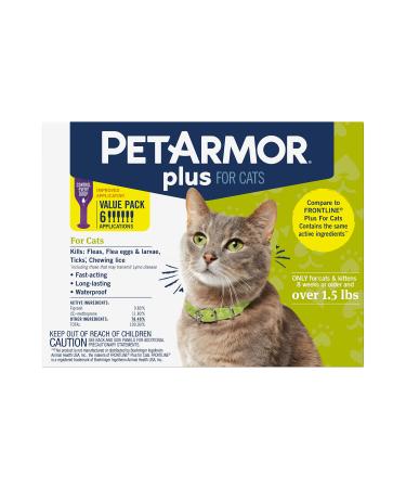 PetArmor Plus Flea & Tick Prevention, Fast Acting & Long Lasting, Cats Over 1.5 lbs 6 Count