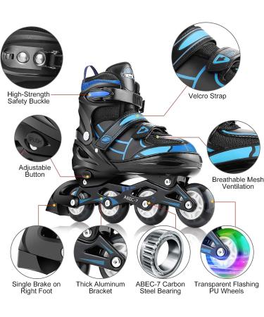 Hikole Adjustable Inline Skates with Light Up Wheels - Blue & Black | Youth & Adult Sizes for Indoor/Outdoor Skating - Beginners to Advanced - Buy Online on SooperMarket.com