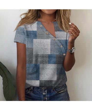Buy Women's Oversized V Neck Short Sleeve Tops - Trendy Loose Casual Printed Button Down T-Shirt in Blue - Perfect for All Occasions - Buy Online on SooperMarket.com