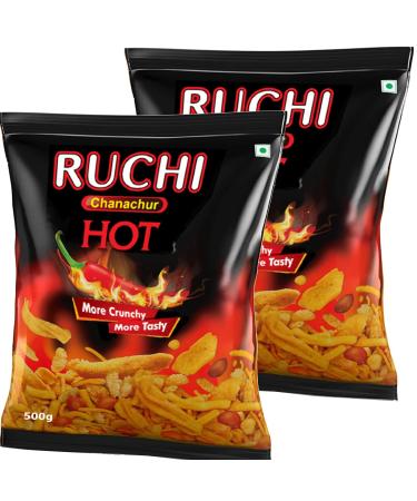 Ruchi Hot Chanachur Large packs - 2 x 500g Hot Chanachur packs extra Jhal/hot for the great taste perfect for snacking on the go with drinks and socializing