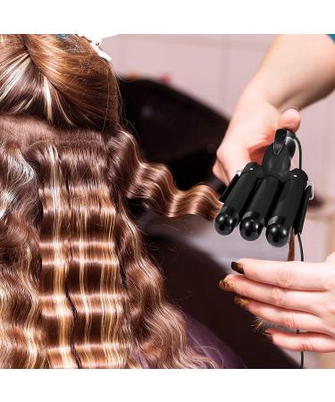 3 Barrel Curling Iron 25mm Hair Curler Hair Waver Wand Adjustable Temperature with 2 Temperature Control for Long or Short Hair Styling Curling Iron Large Wave Ceramic Wide Hair Crimpers Black - Buy Online on SooperMarket.com