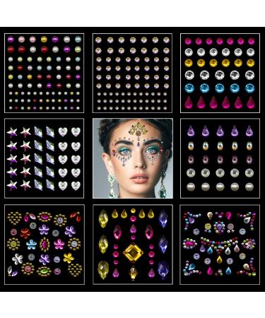 8 Sheets Self-Adhesive Rhinestone  DIY Face Jewels Stick on Eye Body Face Gems Rhinestone Stickers  Rhinestones for Makeup  Crafts and Nail Art Decorations  Festival  Carnival Fairy Style