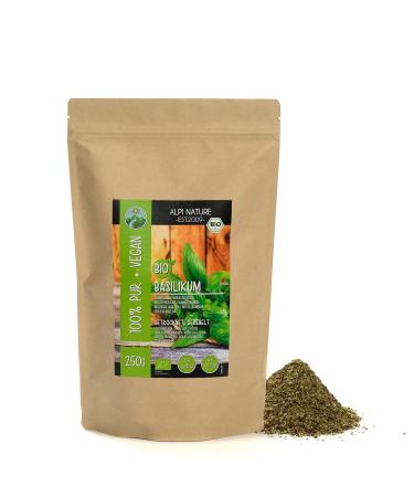 Dried Organic Basil (250g 8.8oz) Rubbed Basil Gently Dried from Controlled Organic Cultivation Gluten-Free Lactose-Free Laboratory-Tested Vegan 100% Natural with no additives 250 GR (8.8oz)