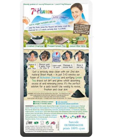 7th Heaven Charcoal Sheet Face Mask with Green Tea & Aloe Vera - Cleansing Detoxifing and Revitalising - Buy Online on SooperMarket.com