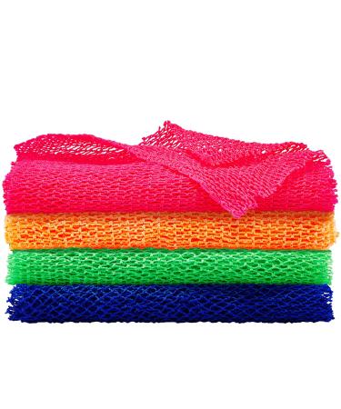 4 Pieces African Net Long Bath Net Sponge Exfoliating Shower Body Scrubber Back Scrubber Skin Smoother for Daily Use or Stocking Stuffer (Assorted Color,25.6 x 7.9 inch) Various Colors