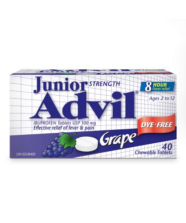 Junior Strength Advil Dye Free Chewable Tablets Grape Flavour 40 Count