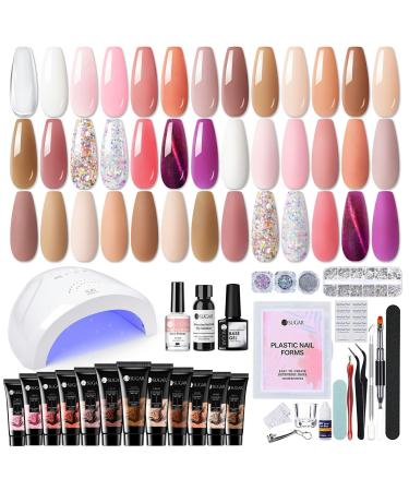 Ur Sugar polygel starter set with UV lamp 48W 20 colors nail extension set poligelnagel starter set Geln gel Starterset UV Nail Shellac Set Starterset Manicure Complete Nudefarben glitter