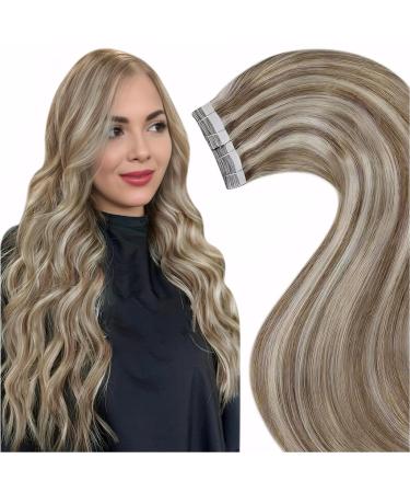 Laavoo Extension Tape Real Hair Brown Highlight Hair Waring Real Hair Tape 50cm Of course real hair Extensions Tape Remy Ashblond Highlights Bleichblond 50g 20PCs #P8/24 50cm-20PCs 3.5 #P8/24