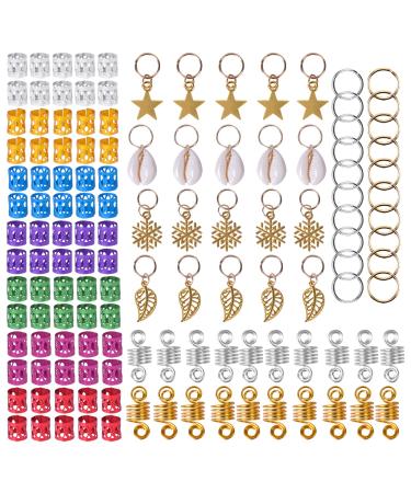 Jinlaili Dreadlocks Hair Rings Colorful 130 Pieces Hair Braid Rings Hair Cuffs Multi-Color Hair Pendants Aluminum Golden Hair Accessories Cute Hair Pendants Leaves Stars Snowflakes and Shell