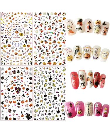 Kalolary 12 Sheets Halloween Nail Art Stickers Decals DIY Self-Adhesive Nail Sticker Decals Nail Art Tips Stencil Nail Decorations for Halloween Party Include Pumpkin/Bat/Ghost/Witch etc - Buy Online on SooperMarket.com