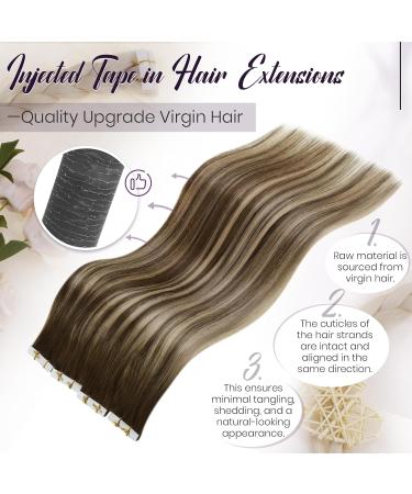 Laavoo Real Hair Tape In Extensions | Blond Ombre & Brown Balayage | 60cm Virgin Real Hair | 5pcs 12.5g #4/27/4 - Buy Online on SooperMarket.com