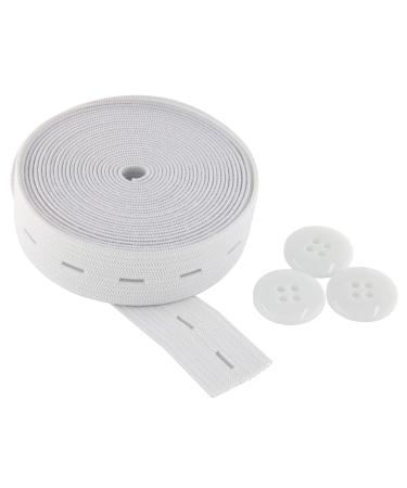 Flat Sewing Band Spool with Buttonholes  Elastic Stretchable  Ideal for DIY Waistbands and Necklines (White  3/4 inch   3 Yards) White 3/4 inch   3 yards