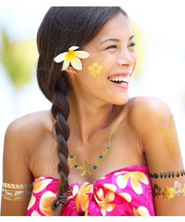 Terra Tattoos Tropical Hawaiian Metallic Temporary Tattoos - 75 Gold Silver Designs with Turtles, Dolphins, Stars, Sun, Moon, and more! - Buy Online on SooperMarket.com
