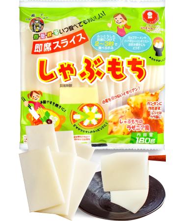 Japanese Rice Cake Mochi - Instant Shabu Mochi Slices For Topping of BBQ and Various Dishes Vegan Gluten-Free Additive-Free Made in Japan 180g(6.3oz) YAMASAN Rectangle