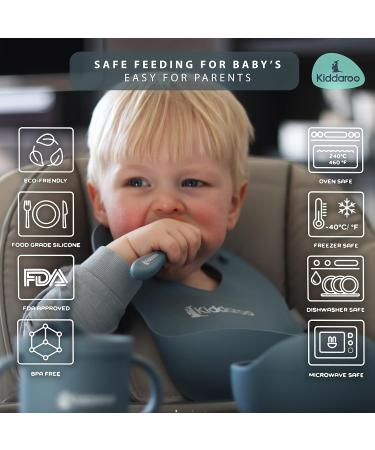 Kiddaroo Baby Weaning Set - Feeding Bib, Sippy Cup, Cutlery, Plate, Bowl - Blue | Baby Led Weaning Essentials with eBook - Buy Online on SooperMarket.com