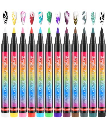 Amaxiu 12 Colors Nail Art Pens Set Waterproof Nail Polish Pens Quick Dry Acrylic Nail Art Painting Pen with Soft Bristles Pen Nib Nail Graffiti Dotting Drawing Pen Liner Brush for Nail Design Beauty