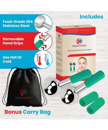 Stainless Steel Ice Roller Massager for Face, Neck & Eyes | Green Globes for Face | Dark Circles, Puffiness, Wrinkles, Collagen Boost - Innovative Skin Care Tool - Buy Online on SooperMarket.com