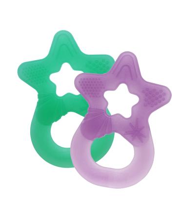 Dentistar Beißring 2 Set-Teether for Babies & toddlers from 3 months-Baby bite ring with a handle made of soft material for dental aid & massage-Made in Germany-Gr n & Lila