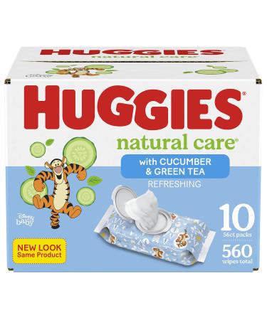 Baby Wipes, Huggies Natural Care Refreshing Baby Diaper Wipes, Hypoallergenic, Scented, 10 Flip-Top Packs (560 Wipes Total) 10 Flip-Lid Packs