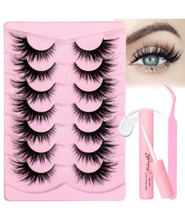 Veleasha Lashes Kit with Glue & Tweezer Cat Eye Lashes that Look Like Extensions Fluffy Faux Mink Lashes Wispy Fox Eye Lashes Natural Look 7 Pairs Fake Eyelashes Pack (Cat Eye) 5-Cat Eye Lashes Kit