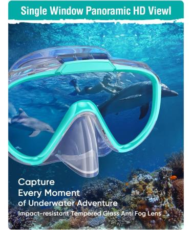 Seovediary Snorkel Set for Adults | Anti-Fog Panoramic Swim Mask & Dry Top Snorkel Kit | Green & Transparent | Perfect for Snorkeling & Scuba Diving - Buy Online on SooperMarket.com