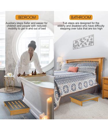 Premium Wooden Step Stool for Adults & Seniors | Non-Slip Rubber | 450 lb Capacity | Indoor/Outdoor Platform | Ideal for Kitchen, Bathroom, Bedside - Buy Online on SooperMarket.com