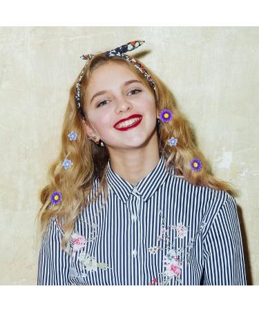 24 Flower Hair Clips for Women - Wedding Bridal Accessories in White, Yellow, Dark Purple, Light Blue - Elegant Barrettes for Bridesmaid, Party Wear - Buy Online on SooperMarket.com