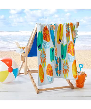 Kids Surfboards Pattern 100% Cotton Beach Towel - 30 x 60 Quick-Dry & Absorbent for Bath, Pool, Camping & Travel - Boys & Girls - Buy Online on SooperMarket.com